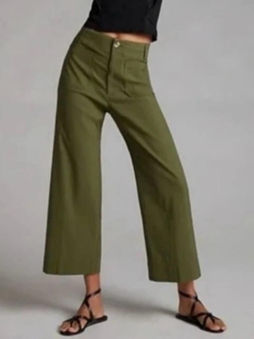 Maeve × Anthropologie The Colette Wide Leg Cropped Moss Green Size 29